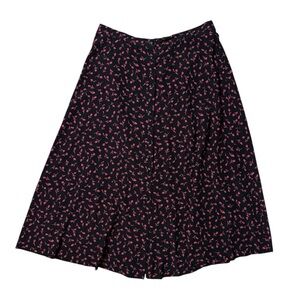 Vintage Rena Rowan A-line floral black and pink button up skirt